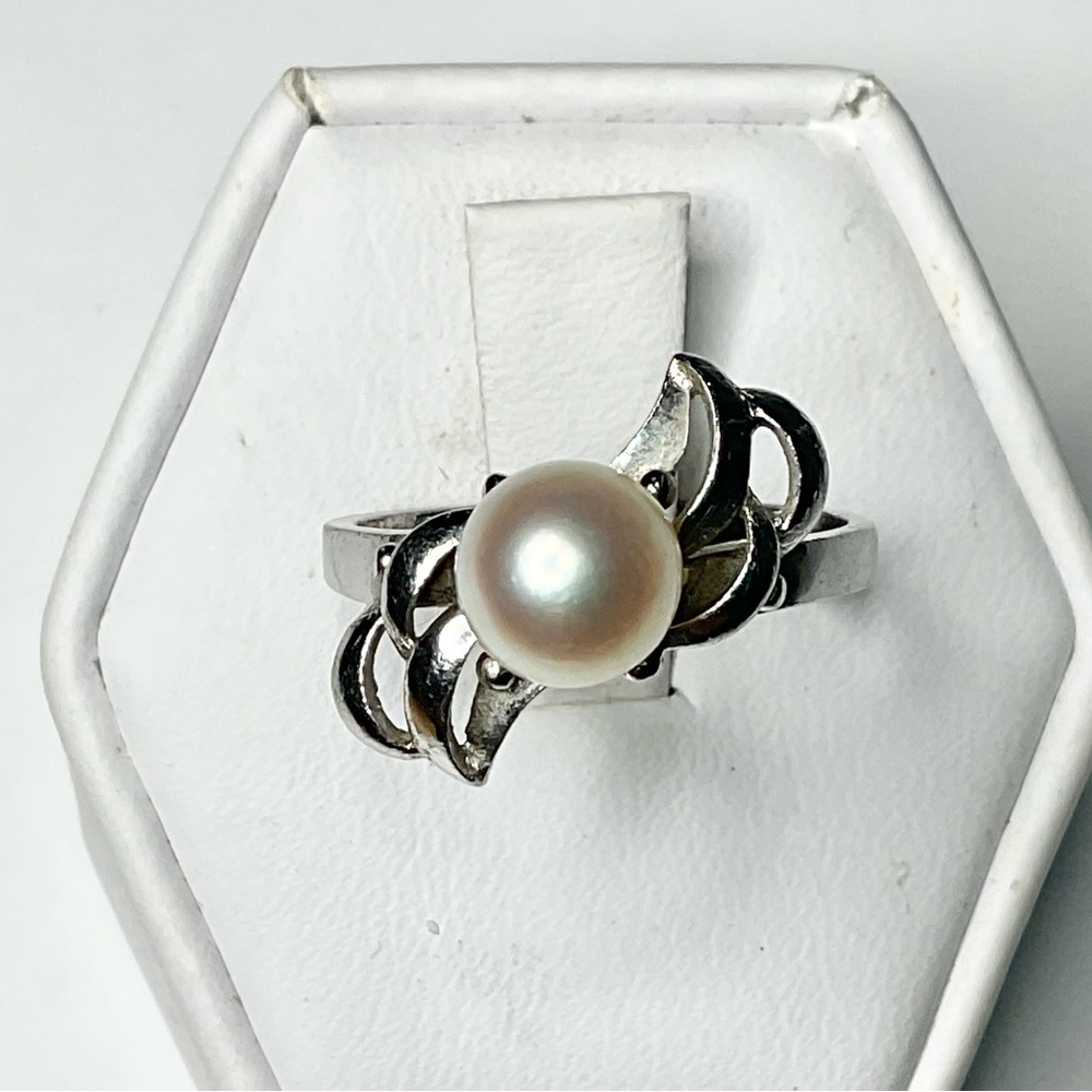 Vintage Tasaki Sterling Silver Japanese Pearl Ring SZ 6.5